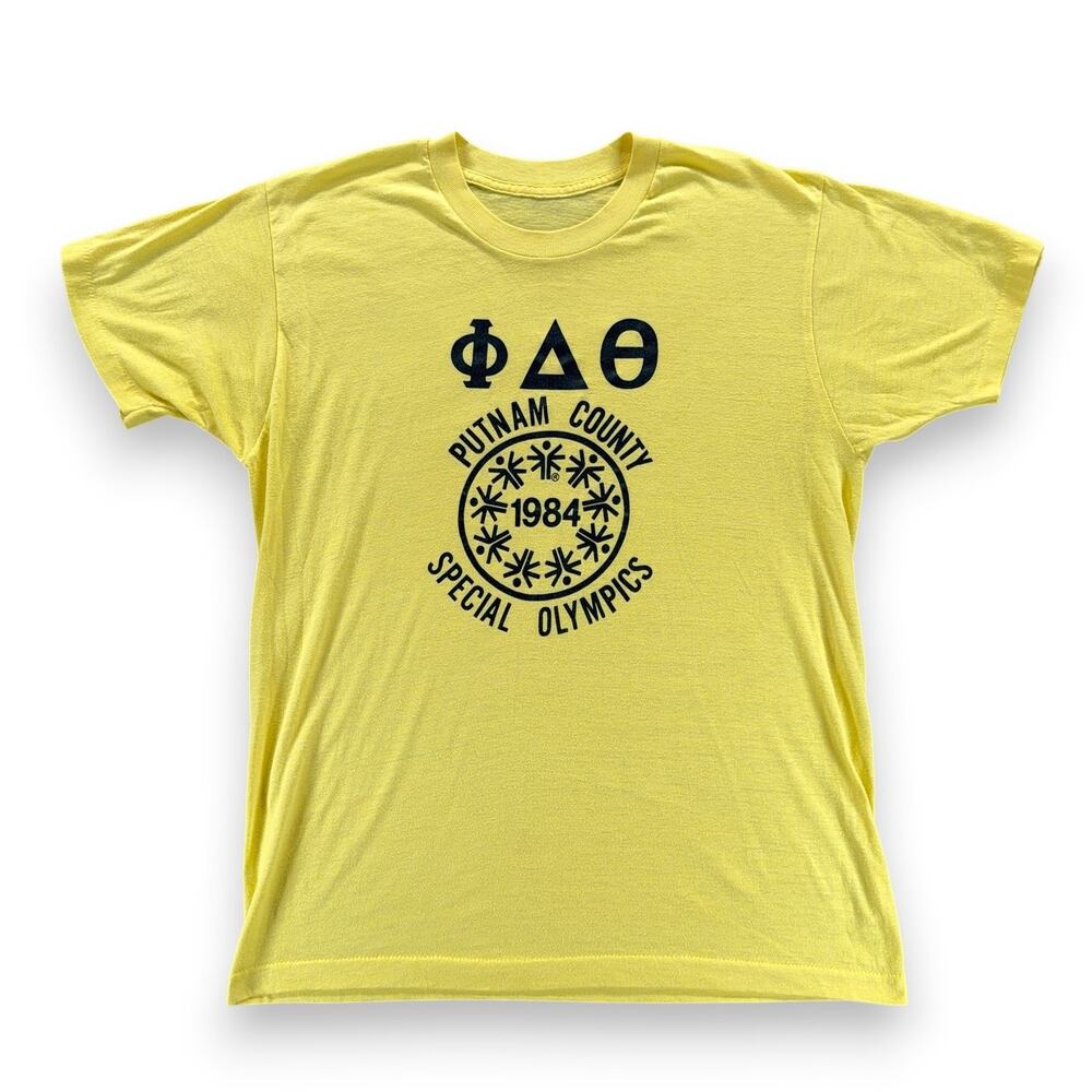 Vintage Special Olympics Shirt Adult MEDIUM Yellow Phi Delta Theta 1984 80s